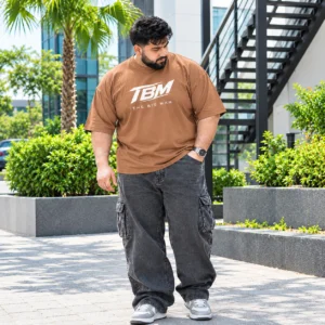 3XL Brown Aesthetic Drop Shoulder Cotton Shirt